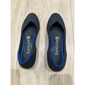 Rothy's Women's Black Flats w/ Blue Trim Size 6.5 Casual Slip-On Shoes